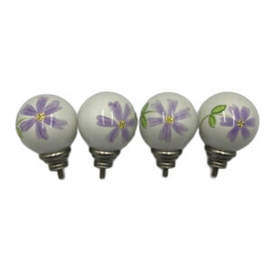 Pottery Barn Floral Ceramic Ball Finials | Set of 4 | Purple & Silver Tone Decor